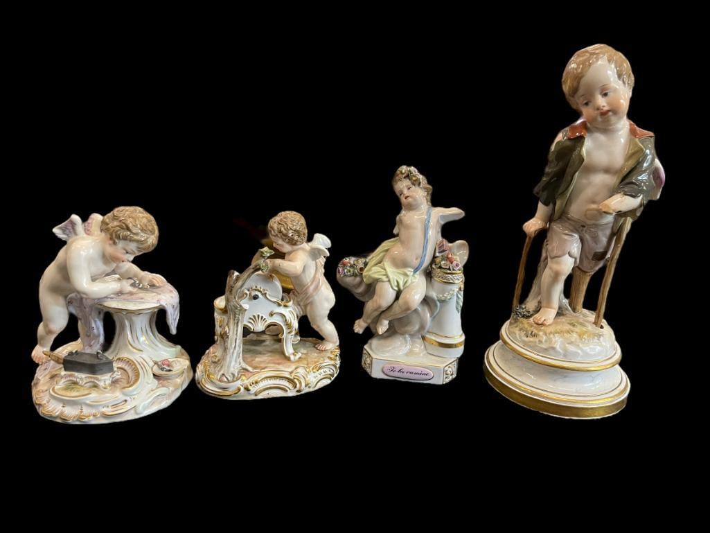 4 Early Meissen Angel Figurines: 4 Early Meissen Angel Figurines (each with some damage), approx. 3.5" x 8.5"