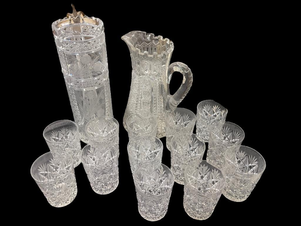Beautiful Cut Glass Pitcher, Vase, & Tumbler (1 of 4)