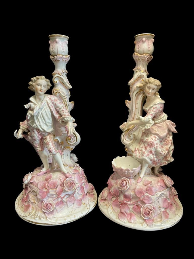Beautiful Pair Figural Candlesticks, crossed swords mark (1 of 20)