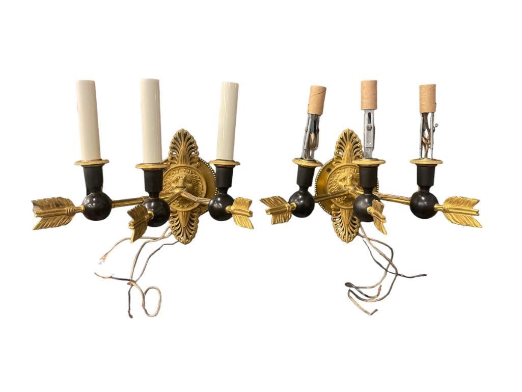 Pair Bronze 3 Light Wall Sconce w/Lion and Arrows (1 of 4)