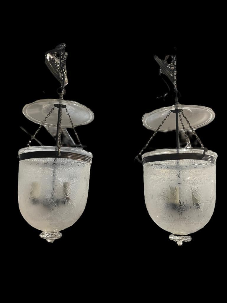 2 Unusual Light Fixtures w/Etched Glass Domes (1 of 4)