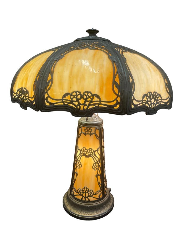 8 Panel Slag Glass Lamp w/3 Panel Base (1 of 9)