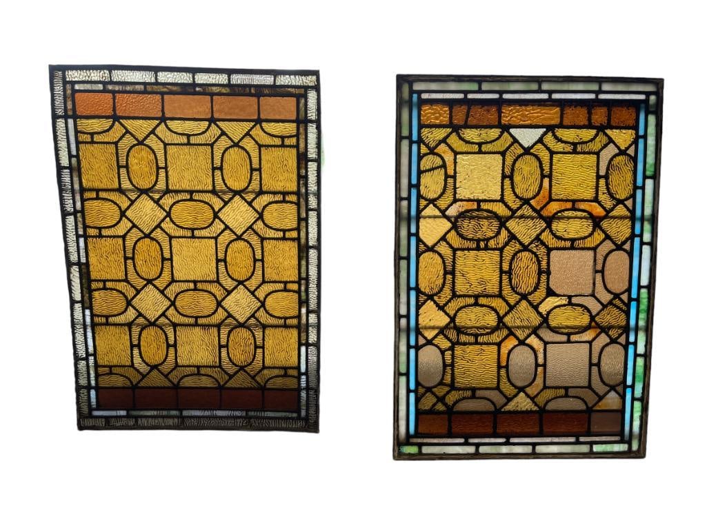 Pair of Stained Glass Windows w/Geometric Designs (1 of 7)