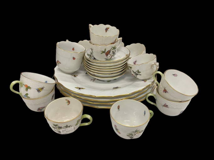 23pc Herend Hand Painted Porcelain Plates, Cups & More