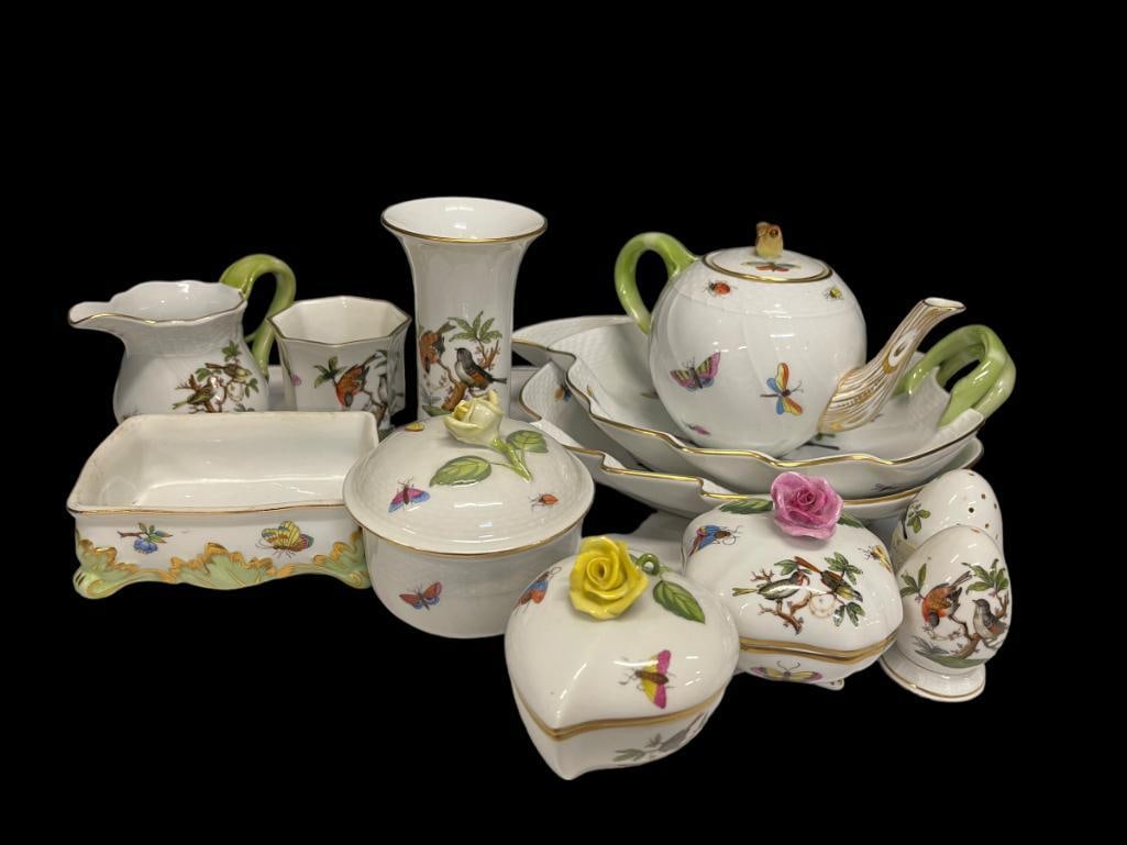 12pc Herend Hand Painted Porcelain incl. Teapot & more (1 of 8)