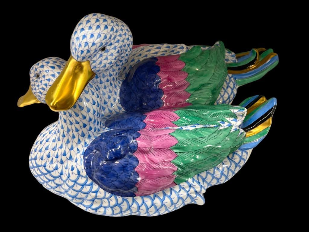 Herend Hand Painted Porcelain Large Double Duck Figurine (1 of 7)