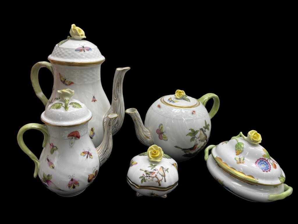 5pc Herend Hand Painted Porcelain Coffee & Tea pots & More (1 of 6)