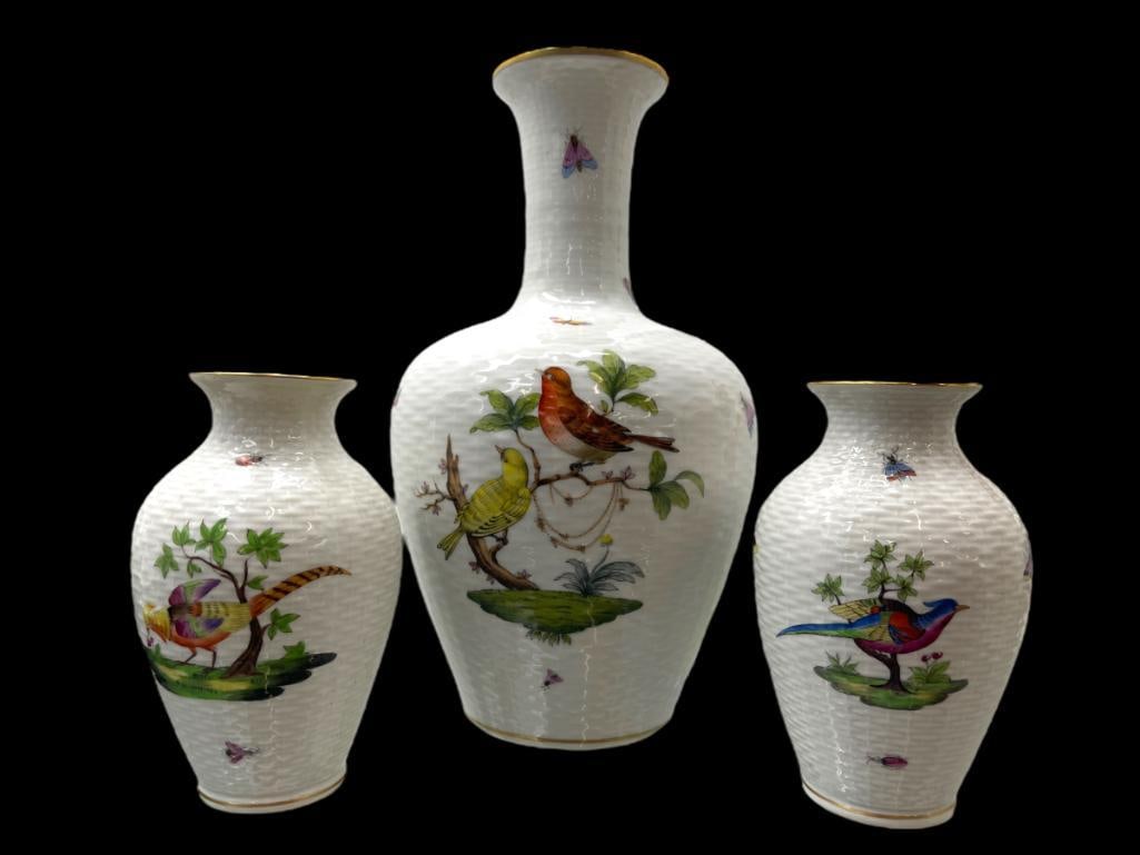 3 Herend Hand Painted Porcelain Matching Vases (1 of 6)