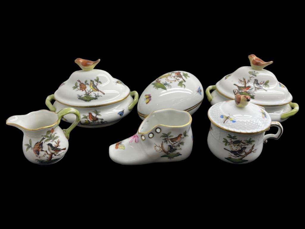 6pc Herend Hand Painted Porcelain w/Bird Decoration (1 of 9)