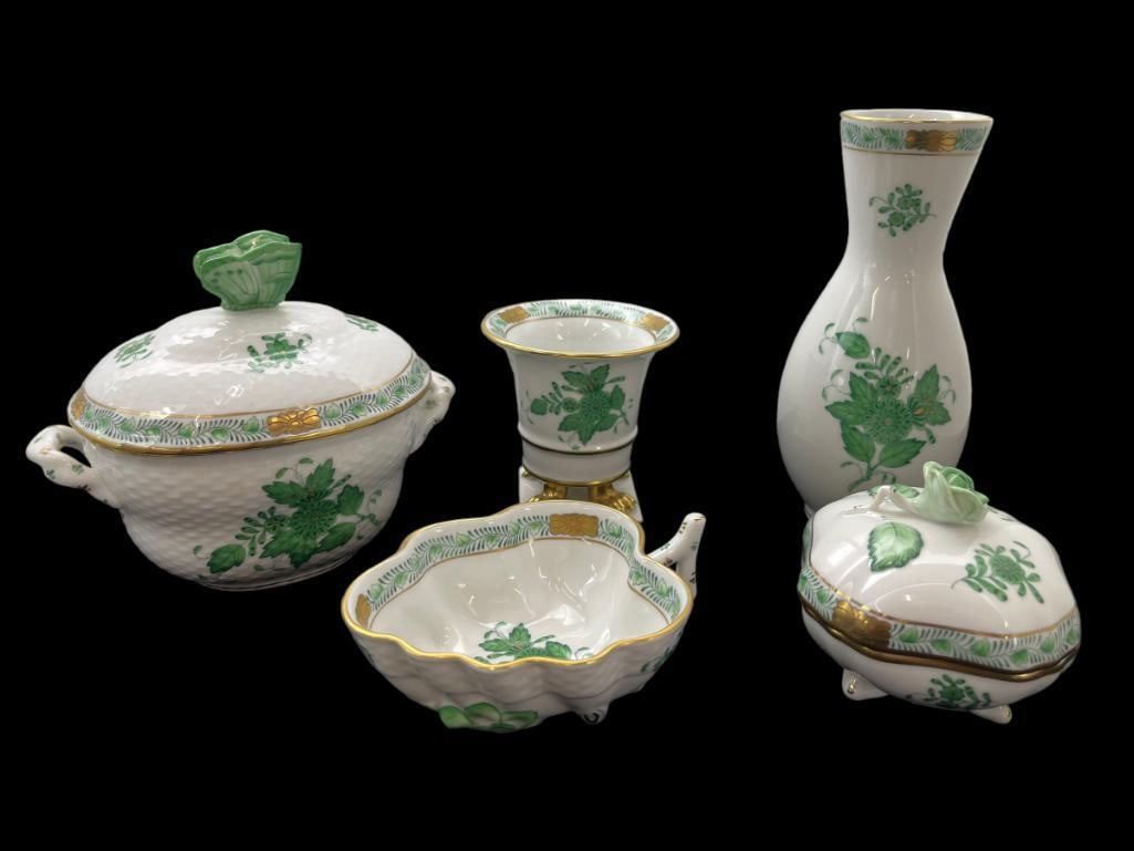 5pc Herend Hand Painted Porcelain incl. Covered Boxes, Vase & More (1 of 9)