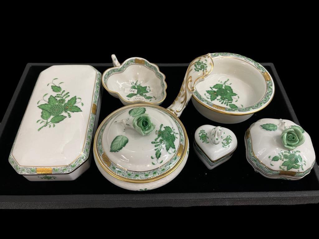 6pc Herend Hand Painted Porcelain incl Covered Boxes & More (1 of 9)