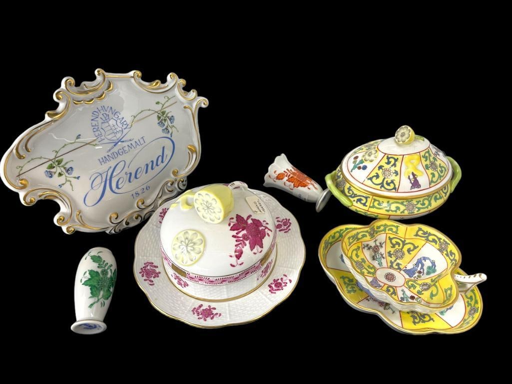 7pc Herend Hand Painted Porcelain incl. Covered Serving & More (1 of 9)