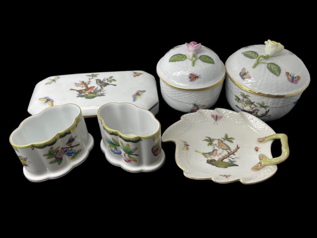 6pc Herend Hand Painted Porcelain incl. 3 Covered Boxes & More (1 of 6)