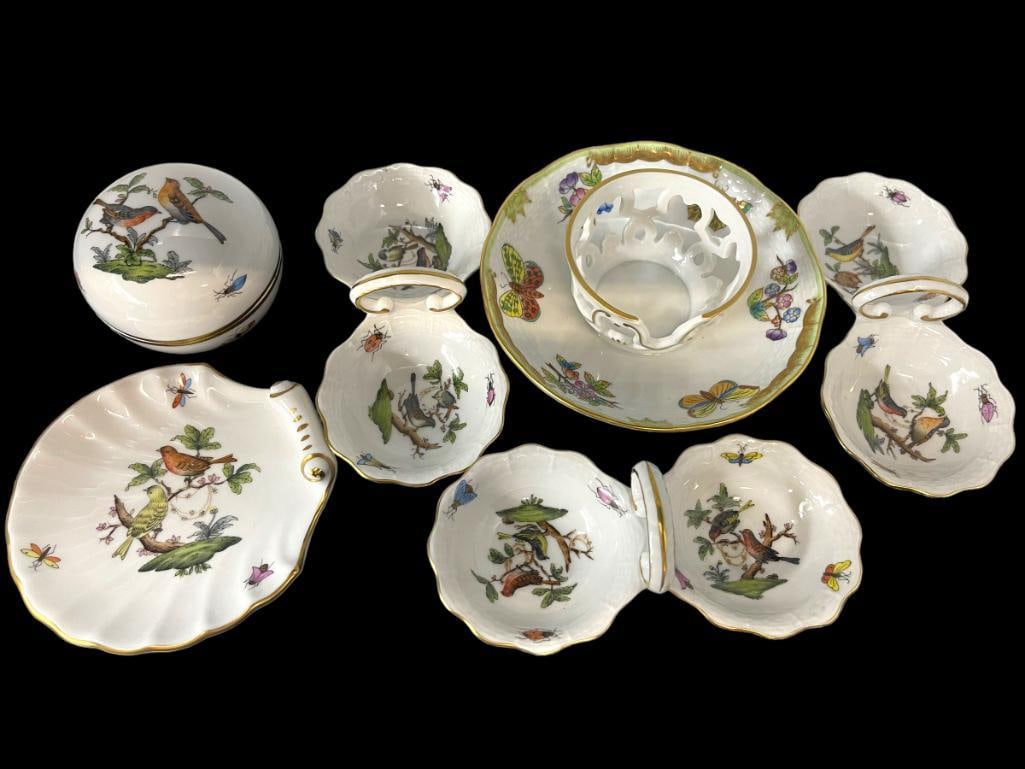 6pc Herend Hand Painted Porcelain incl. Condiment Dishes (1 of 8)