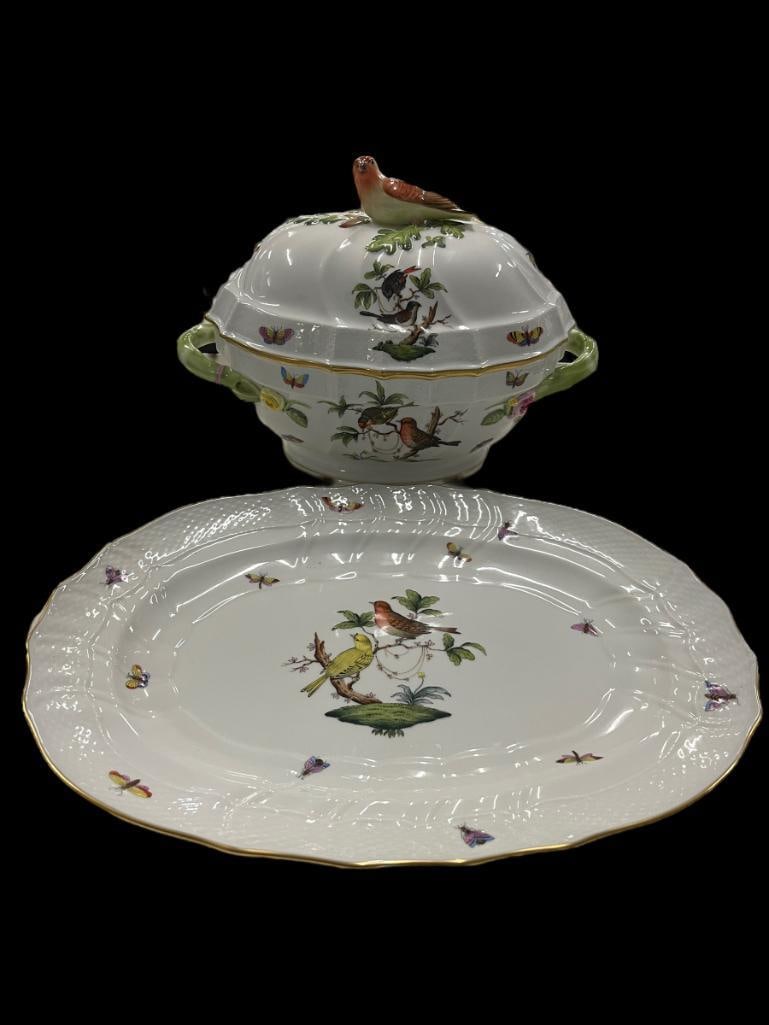 Herend Hand Painted Porcelain Covered Tureen w/Underplate (1 of 8)