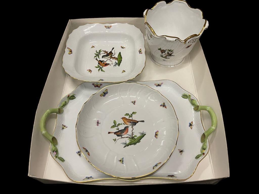 4pc Herend Hand Painted Porcelain Decorated incl Bowls, Plates & More (1 of 9)