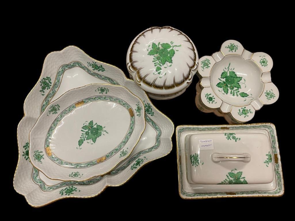 5pc Herend Hand Painted Porcelain incl. Covered Powder Box & More (1 of 6)
