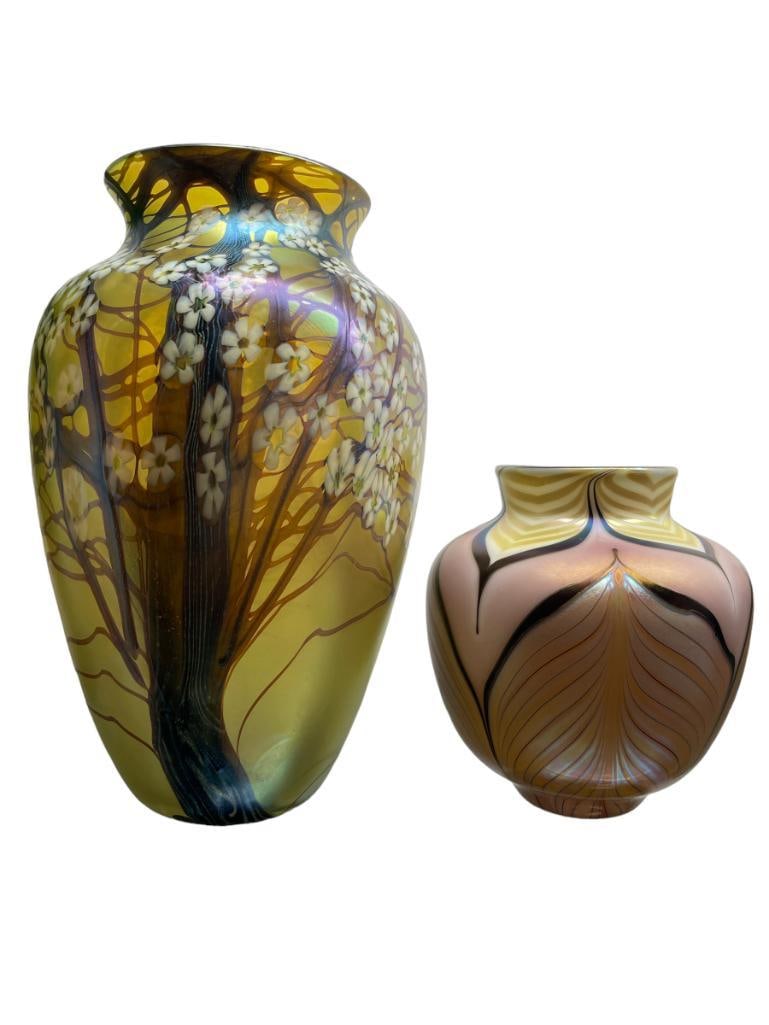 2 Orient and Flume Art Glass Vases: 2 Orient and Flume Art Glass Vases 6"x10.5"h