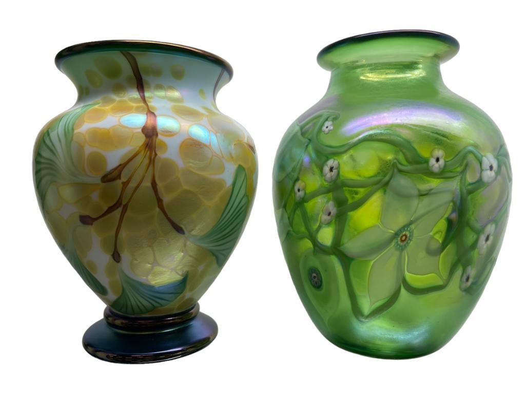 2 Orient and Flume Art Glass Vases: 2 Orient and Flume Art Glass Vases 6"x8"h