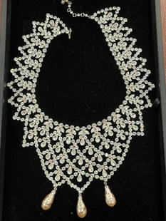 Vintage Custome Jewelry: Fabulous Necklace with Rhinestones & seedpearls, thought to be Schreiner but marked Austria. From the Carole Tannenbaum Collection