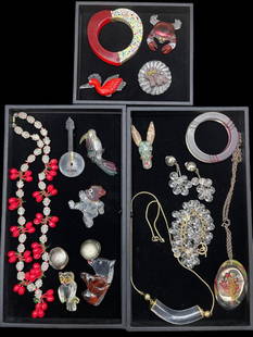 3 Trays Vintage Costume Jewelry, pins, bracelets & More: 3 Trays Vintage Costume Jewelry, fun lucite animals, pins, bracelet, etc. From the Carole Tannenbaum Collection