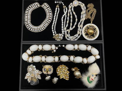 2 Trays Vintage Costume Jewelry incl Schreiner, Weiss & others: 2 Trays Vintage Costume Jewelry incl Schreiner, Weiss, Miriam Haskell, etc. From the Carole Tannenbaum Collection