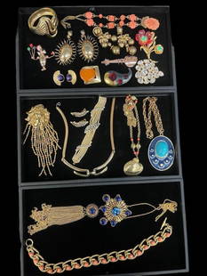 Vintage Costume Jewelry incl. Yves Sait Laurent Couture & more: Vintage Costume Jewelry, 2 Trays incl. Yves Saint Laurent Couture, Dior, Napier, Kenneth Lane, etc. From the Carole Tannenbaum Collection