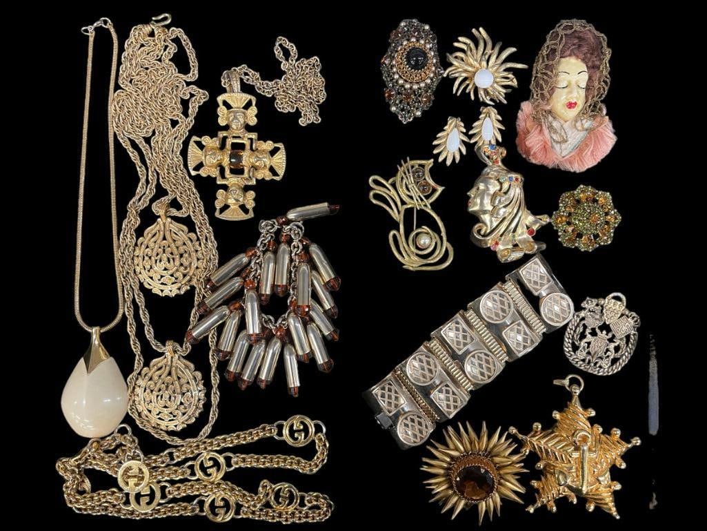Vintage Costume Jewelry incl Gucci & More: Vintage Costume Jewelry, 2 Trays incl Gucci, Lanvin, Scaasi, Trifari, etc. From the Carole Tannenbaum Collection