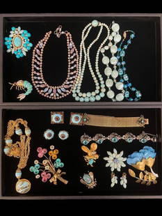 Vintage Costume Jewelry, incl. Schreiner: Vintage Costume Jewelry, 2 trays, incl. Schreiner, Hobe Sterling, Turquoise, etc. From the Carole Tannenbaum Collection