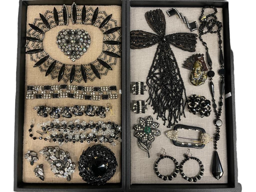 Vintage Costume Jewelry incl Hattie Carnegie & More: Vintage Costume Jewelry inc. Early 1900s Beaded Trim, Hattie Carnegie, etc. Includes bracelets, pins, earrings etc. From the Carole Tannenbaum Collection