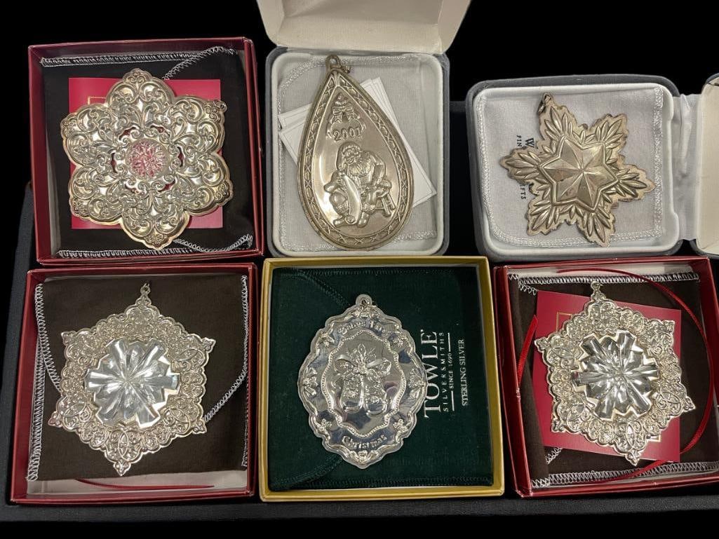 6 Sterling Silver Snowflakes: 6 Sterling Silver Snowflakes, Lenox, Waterford & Towle