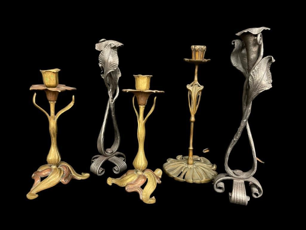 Art Nouveau Candlestick: Art Nouveau Candlestick incl., Bronze, Hand wrought Iron, etc. 12.5"h