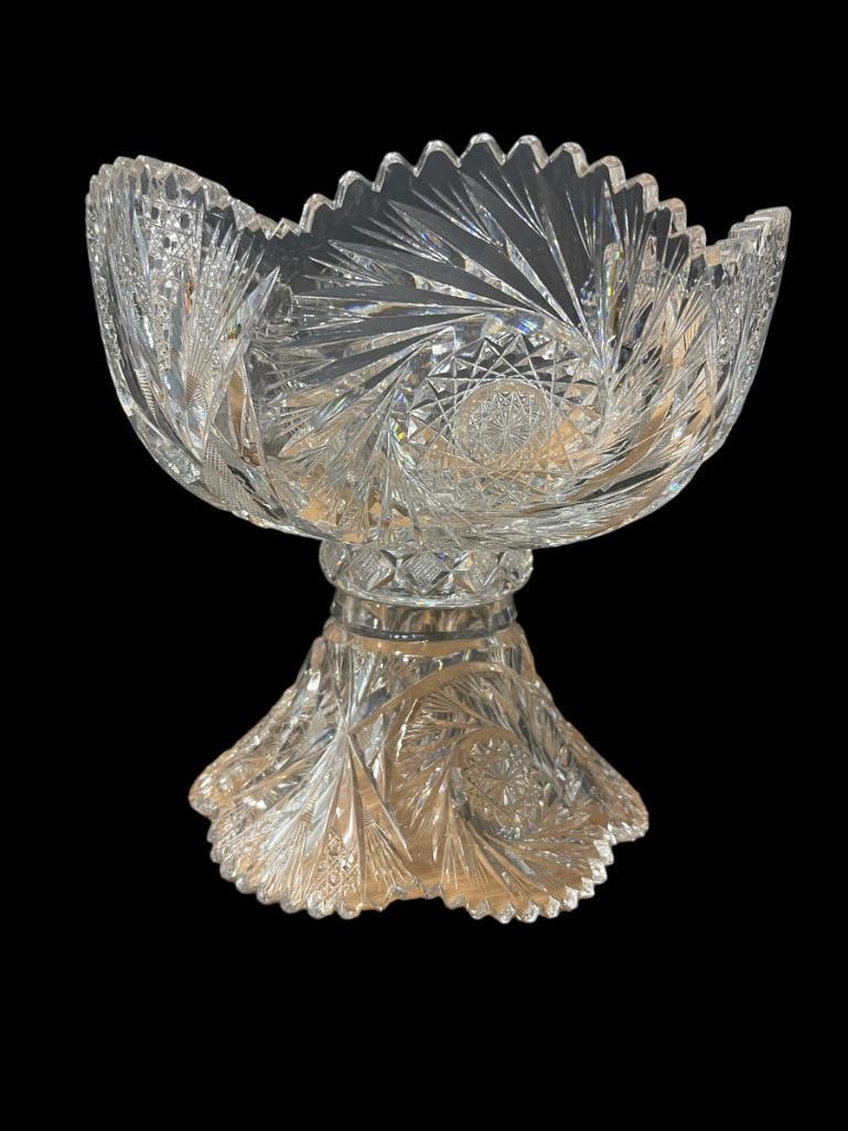 Cut Glass Basket w/handles: Very Nice Cut Glass handled basket; 3 pieces total; approx. 10"x5.5"h,