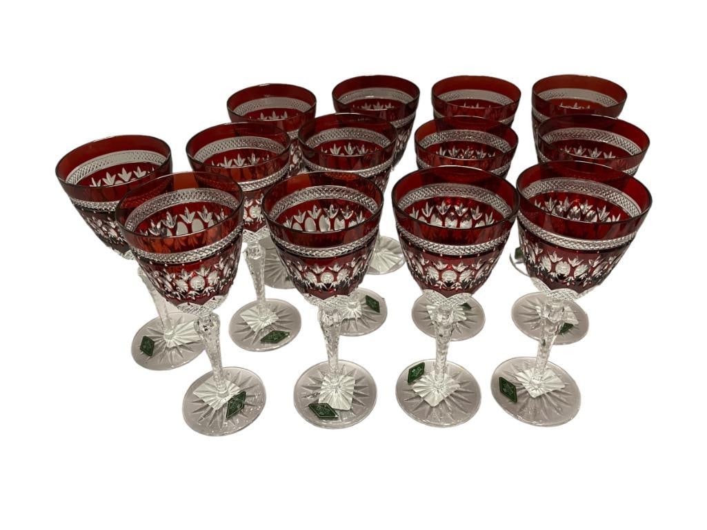 13 wine or water glasses, Parisian ruby: 13 wine or water glasses, Parisian ruby wines, nicely cut ruby cut to clear, done by Shannon Crystal Company from Ireland,