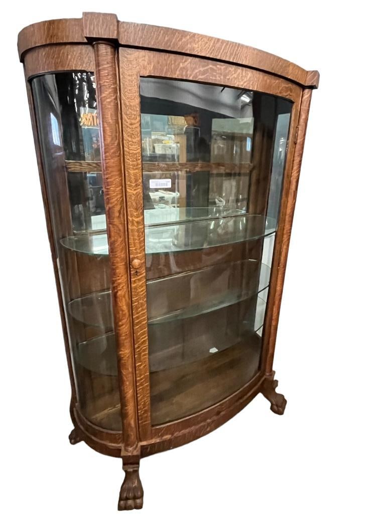 Oak China Cabinet with Curved Glass Front (1 of 4)