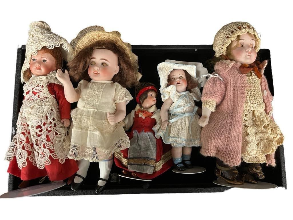 5 Bisque Head Dolls, Mostly German (1 of 4)