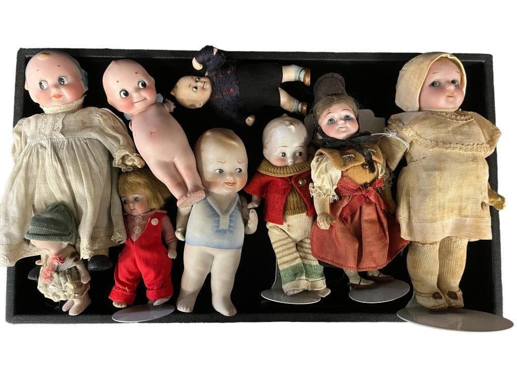 9 Bisque and Bisque Head Dolls, Kewpies, etc (1 of 3)