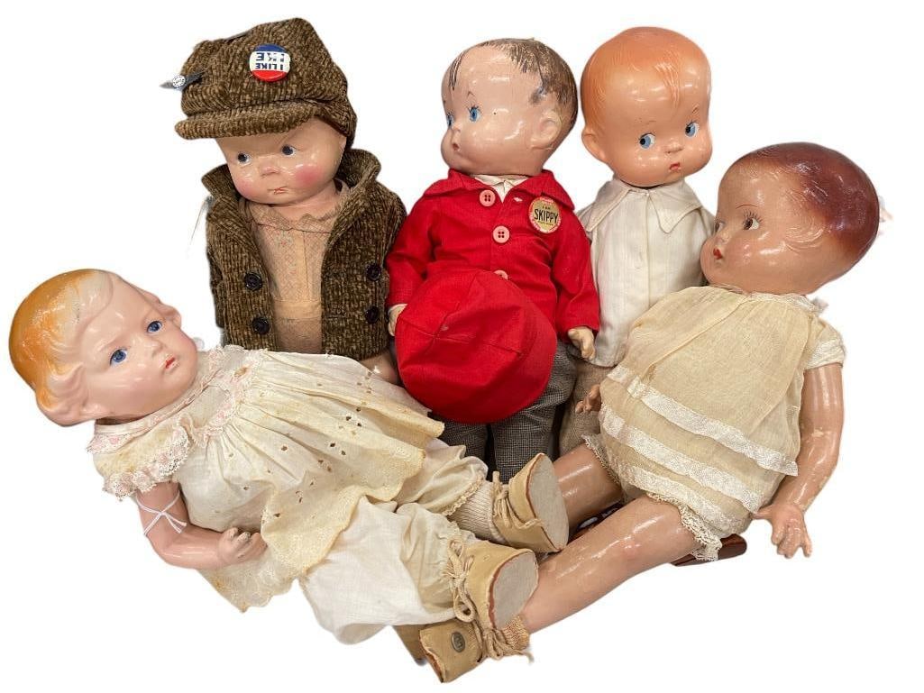 5 Composition Dolls incl. Effanbee Skippy (1 of 1)