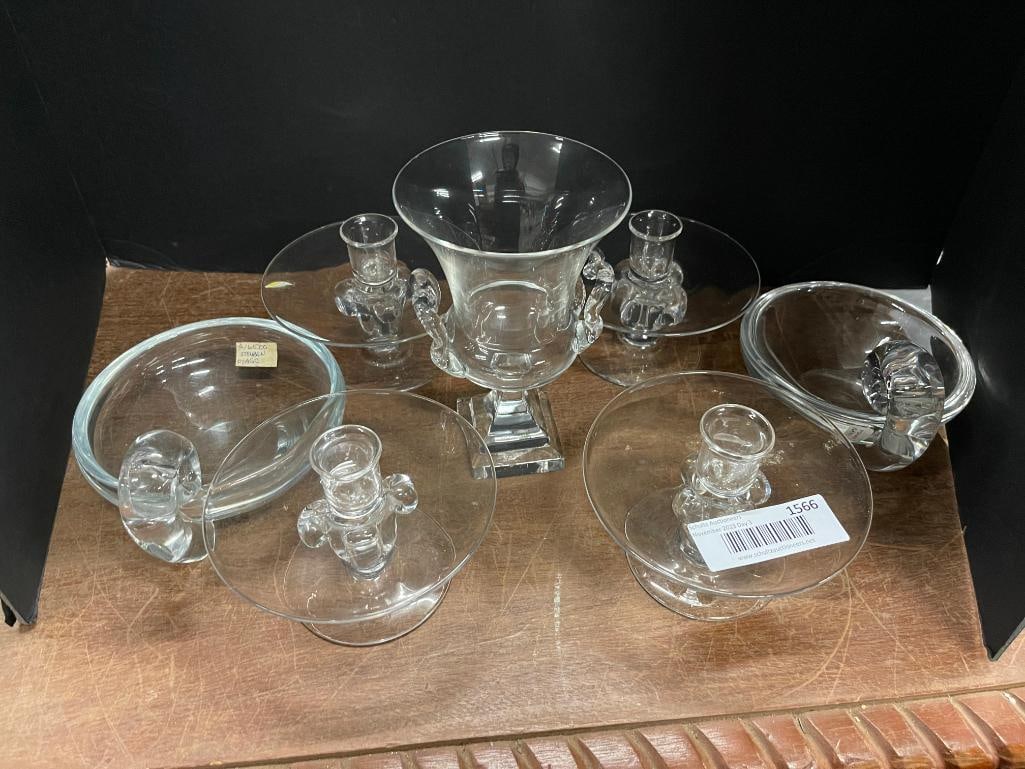 Group of Steuben incl candle sticks, etc (1 of 3)