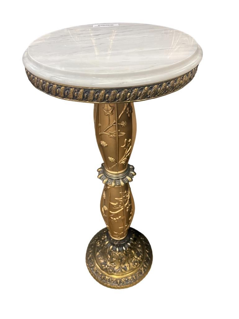 20th C. Metal Pedestal with marble top: 20th C. Metal Pedestal with marble top, approx. 15" x 35"h