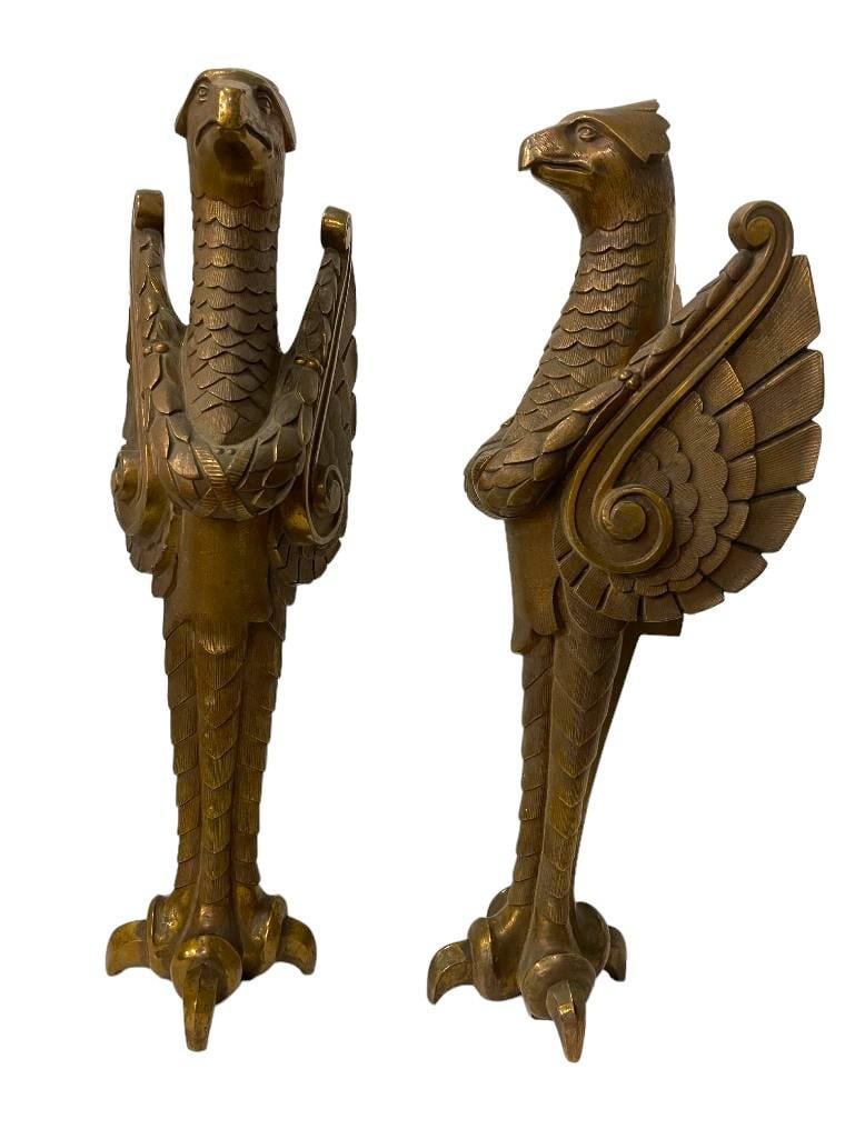 Pair of Bronze Griffin Andirons: Pair of Bronze Griffin andirons; from the Kenneth Dukoff Collection. Approx. 22"h