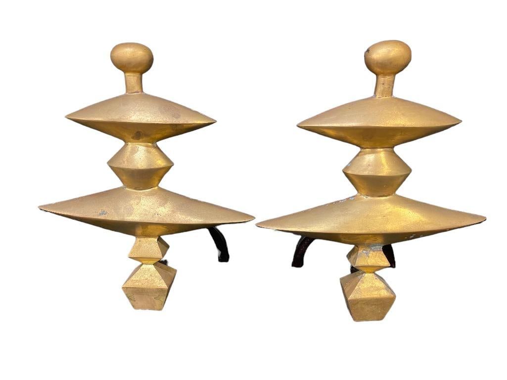 Giacometti Andirons: After Alberto Giacometti Pair of Bronze Andirons; from the Kenneth Dukoff Collection. Approx. 13.5"h