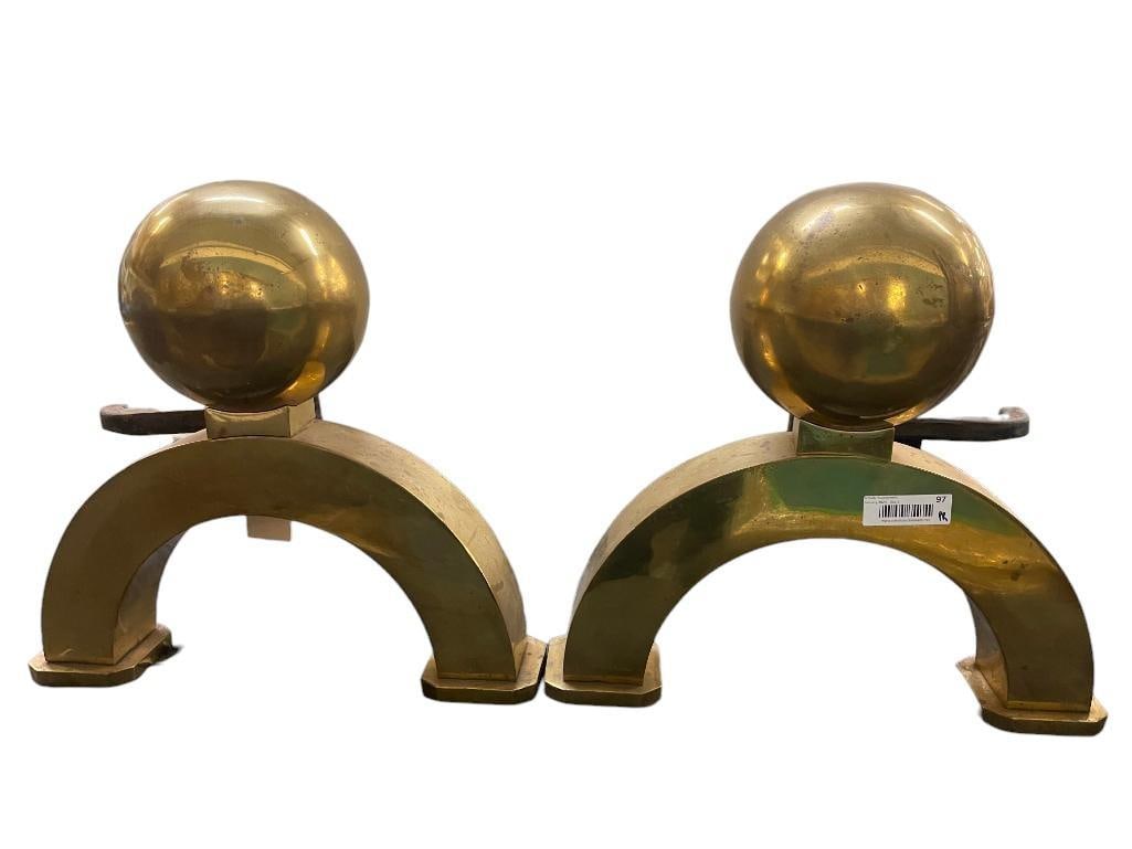 Arch and Ball Design Andirons: Pair of Arch and Ball design andirons; from the Kenneth Dukoff Collection. Approx. 18"h