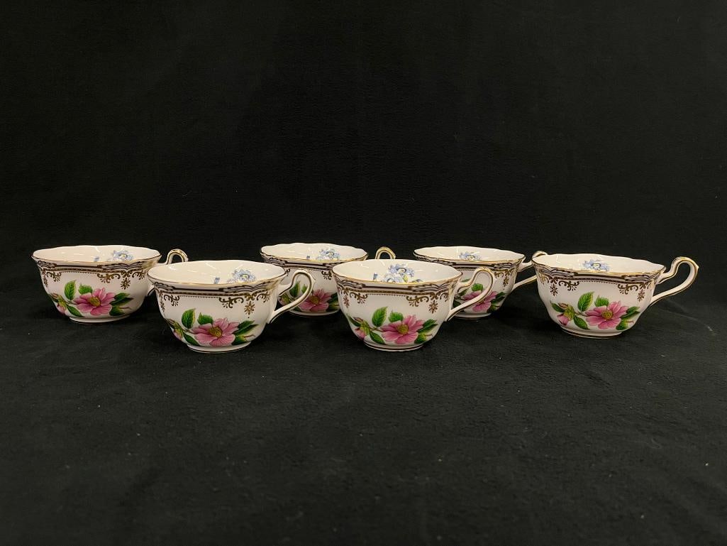 Spode Strafford Flower Cups: 6pc Spode Stafford Flower Thumberia, Camellia, Polygala cups