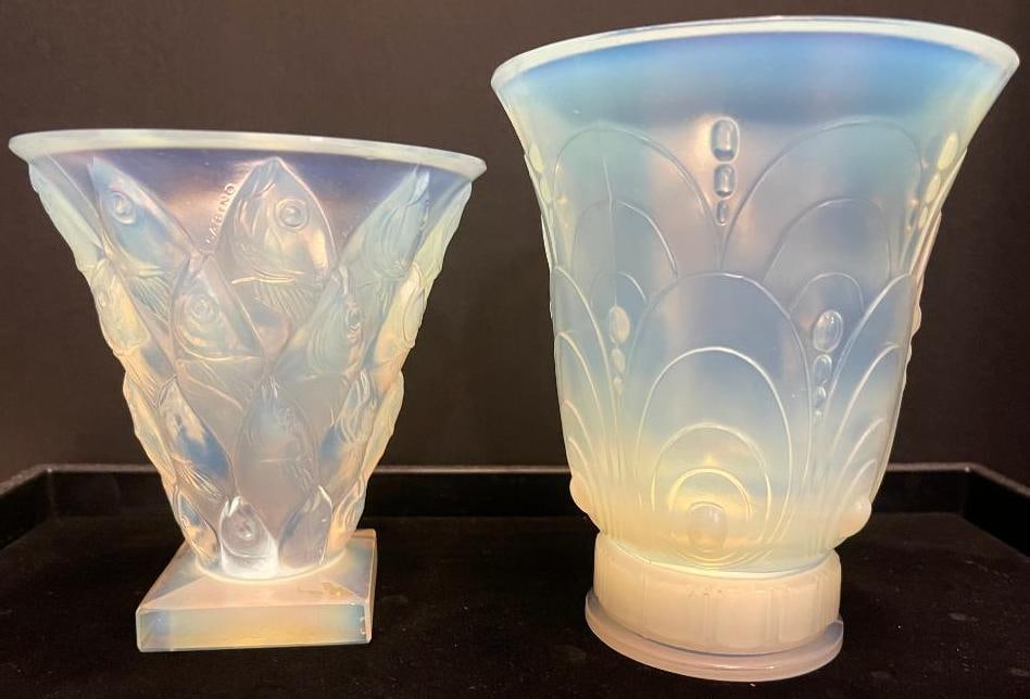 Sabino Vases: Lot of 2 Sabino vases in ovals & pearls and fish design