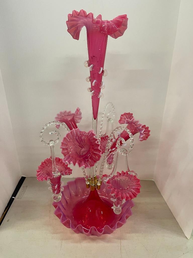 20th C. Pink & Opalescent Epergne: 20th C. Pink and Opalescent Epergne