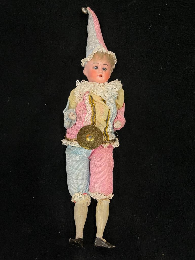 German Mechanical Squeeze Jester: German mechanical squeeze jester, 15" with hat