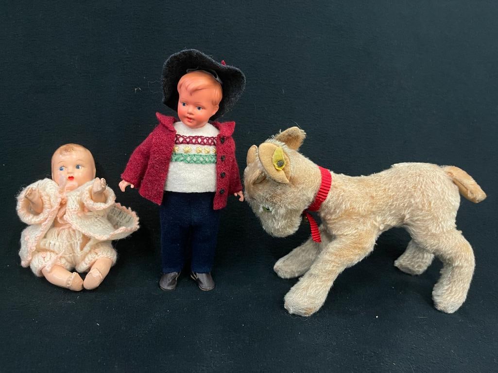 Composition Head Dolls and Steiff Goat (1 of 8)