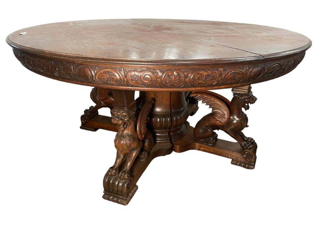 Horner Brothers Round Oak Dining Room Table (1 of 8)