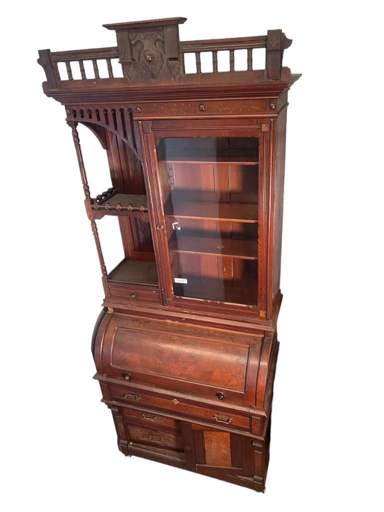 Victorian walnut cylinder roll desk (1 of 8)